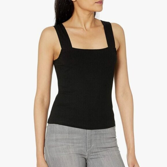 The Drop Jody Black Square Neck Fitted Rib Tank Top - Picture 8 of 9